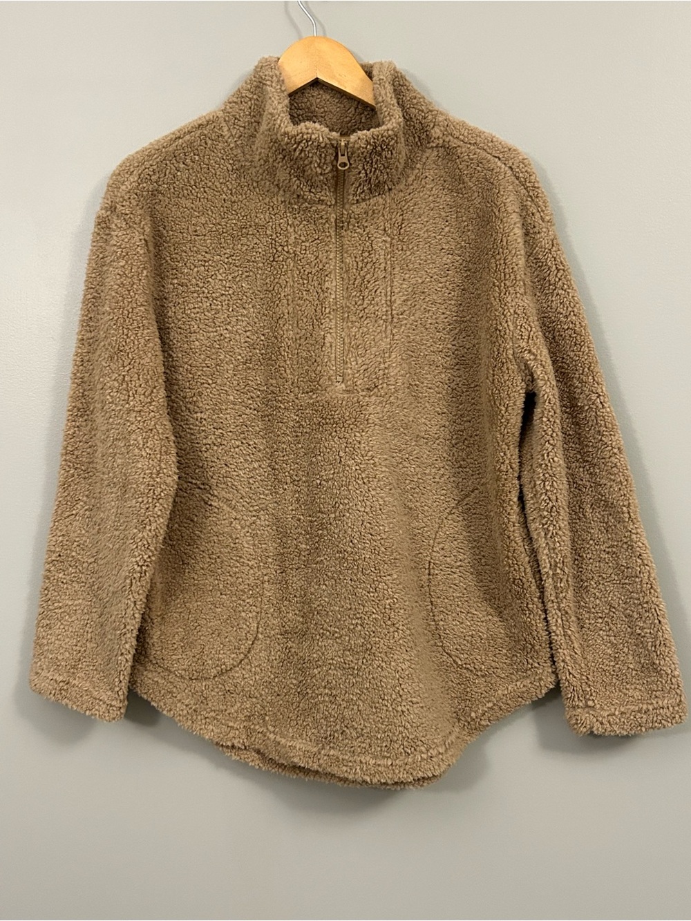 Koolaburra by UGG Taupe Plush Half-Zip Sherpa Pullover Small Oversized